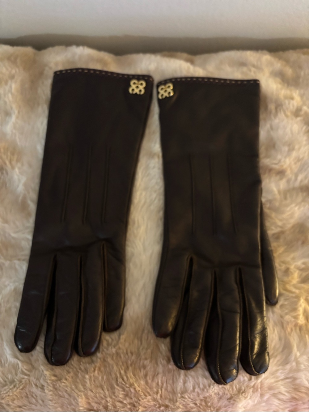 Coach Leather Women's Dress Gloves with Gold Accents cashmere lining new never w